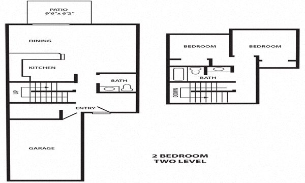 Floor plan for 2 beds, 1 bath, 910 sqft
